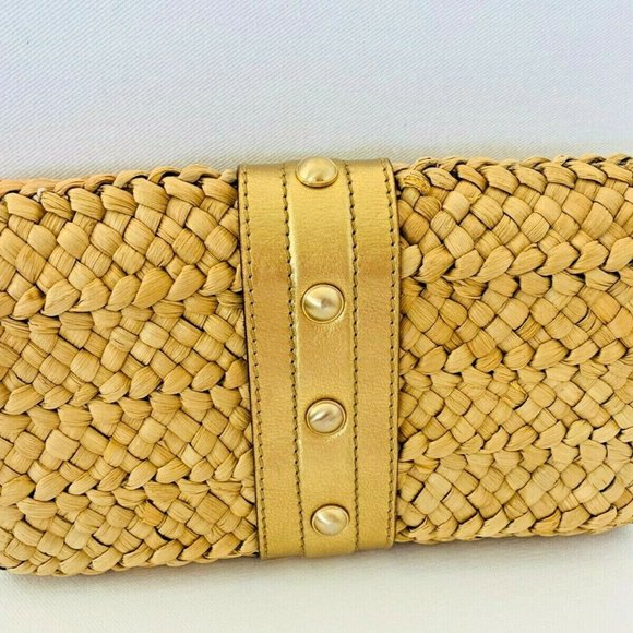 Michael Kors Santorini Straw Clutch Satchel Chain - Picture 3 of 7